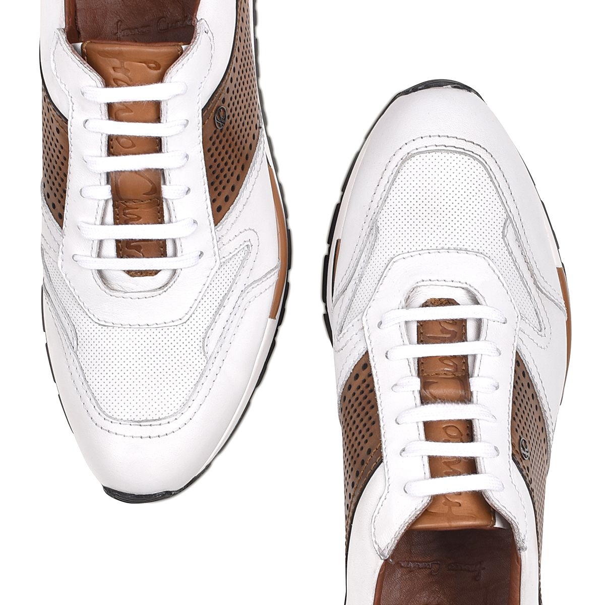 130KNTV - Cuadra white & brown casual fashion leather sneakers for men-Kuet.us