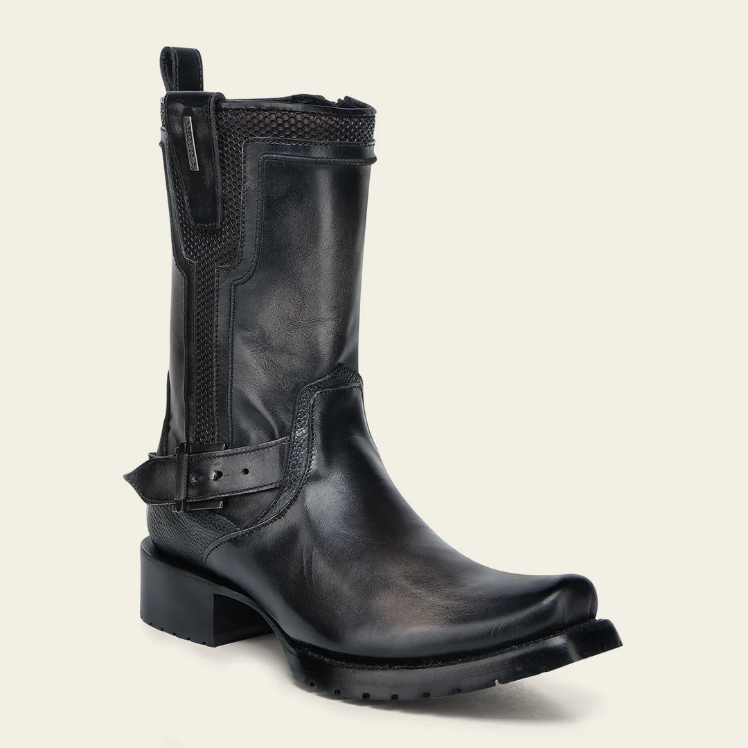 mens black dress cowboy boots Cuadra Urban Black and sand biker boot
