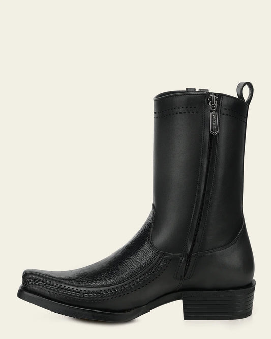 1J4JAP - Cuadra Black Dress Cowboy Ostrich Leg Zip Ankle Boots for Men
