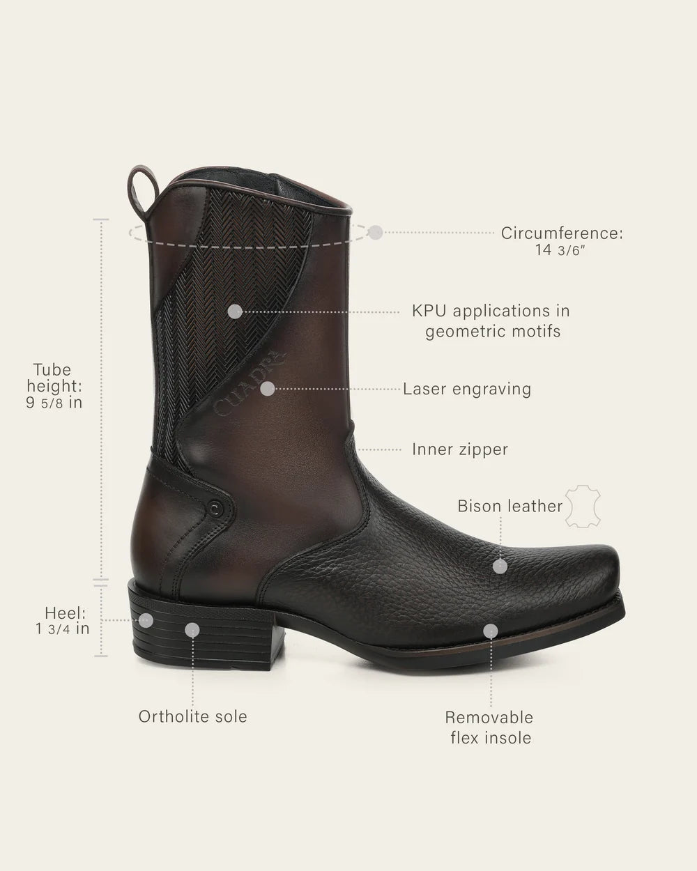 1J4MBN - Cuadra brown casual fashion bison leather zip mid-calf boots for men
