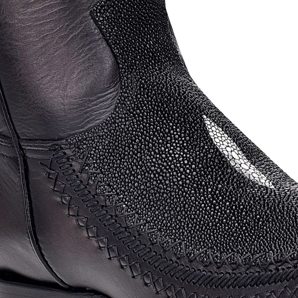 1B1AMA - Cuadra black casual cowboy stingray leather boots for men-Kuet.us