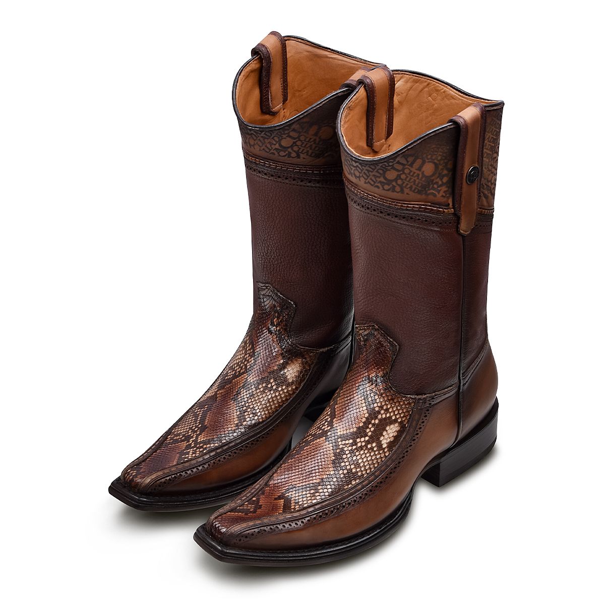 1B1DPH - Cuadra brown dress western cowboy python skin boots for men-Kuet.us