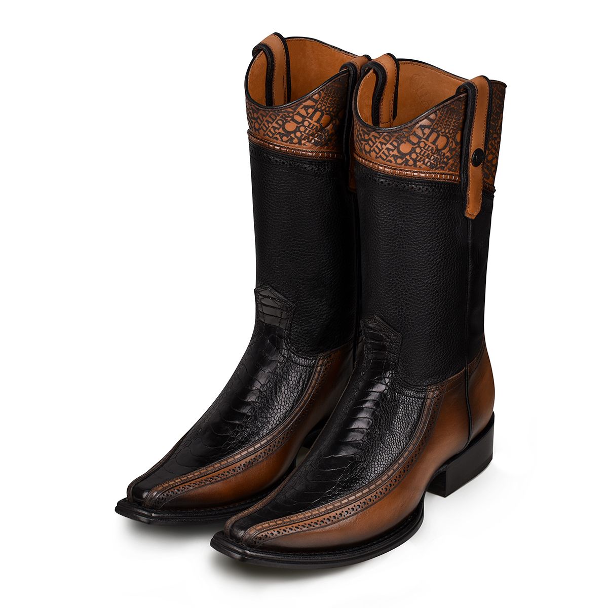 1B1DPT - Cuadra black casual cowboy ostrich leg leather boots for men-Kuet.us