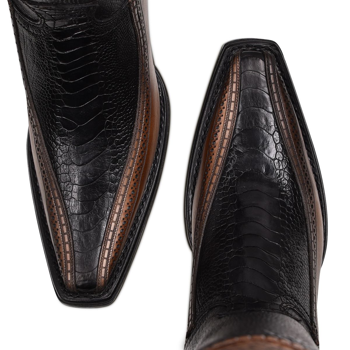 1B1DPT - Cuadra black casual cowboy ostrich leg leather boots for men-Kuet.us