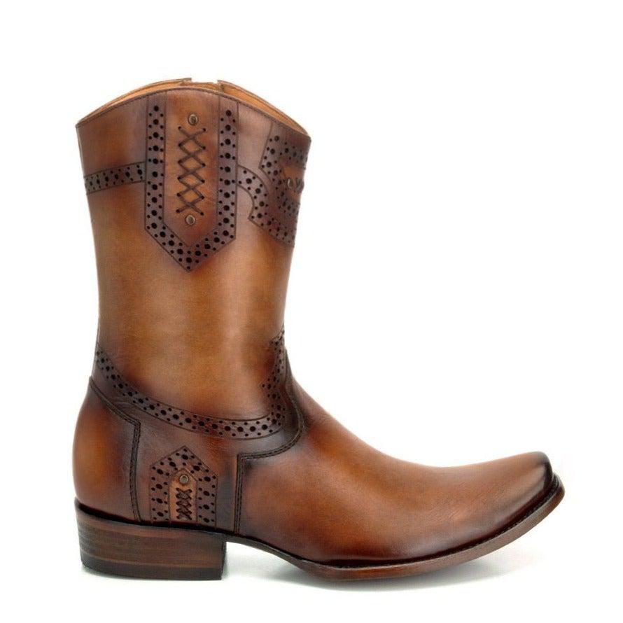 1J1ISL - Cuadra taupe fashion cowboy leather perforated ankle boots for men-Kuet.us
