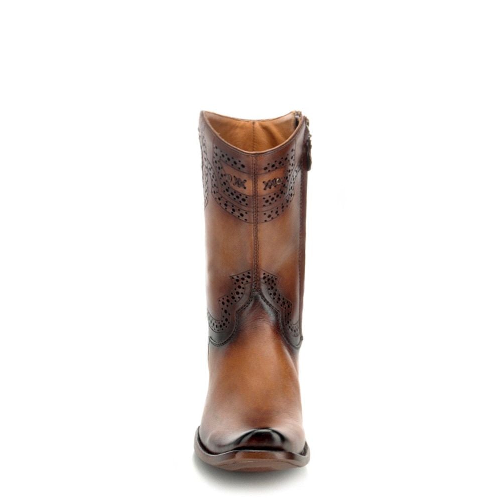 1J1ISL - Cuadra taupe fashion cowboy leather perforated ankle boots for men-Kuet.us