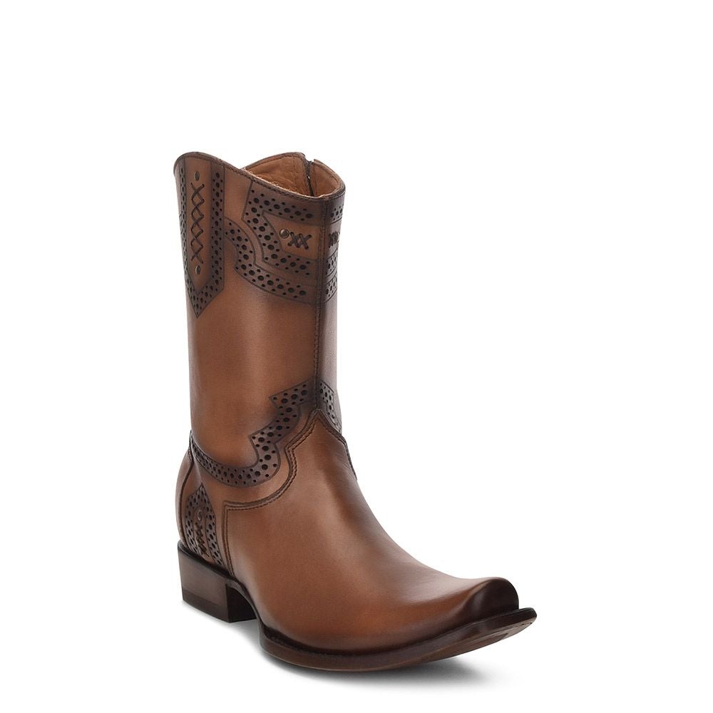 1J1ISL - Cuadra taupe fashion cowboy leather perforated ankle boots for men-Kuet.us