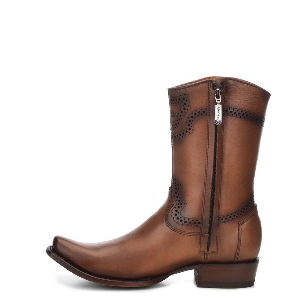 1J1ISL - Cuadra taupe fashion cowboy leather perforated ankle boots for men-Kuet.us