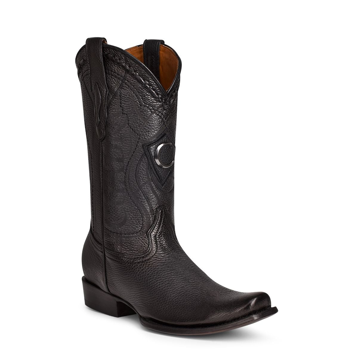 Cuadra botas cowboy de piel de venado de vestir NEGRO para hombre