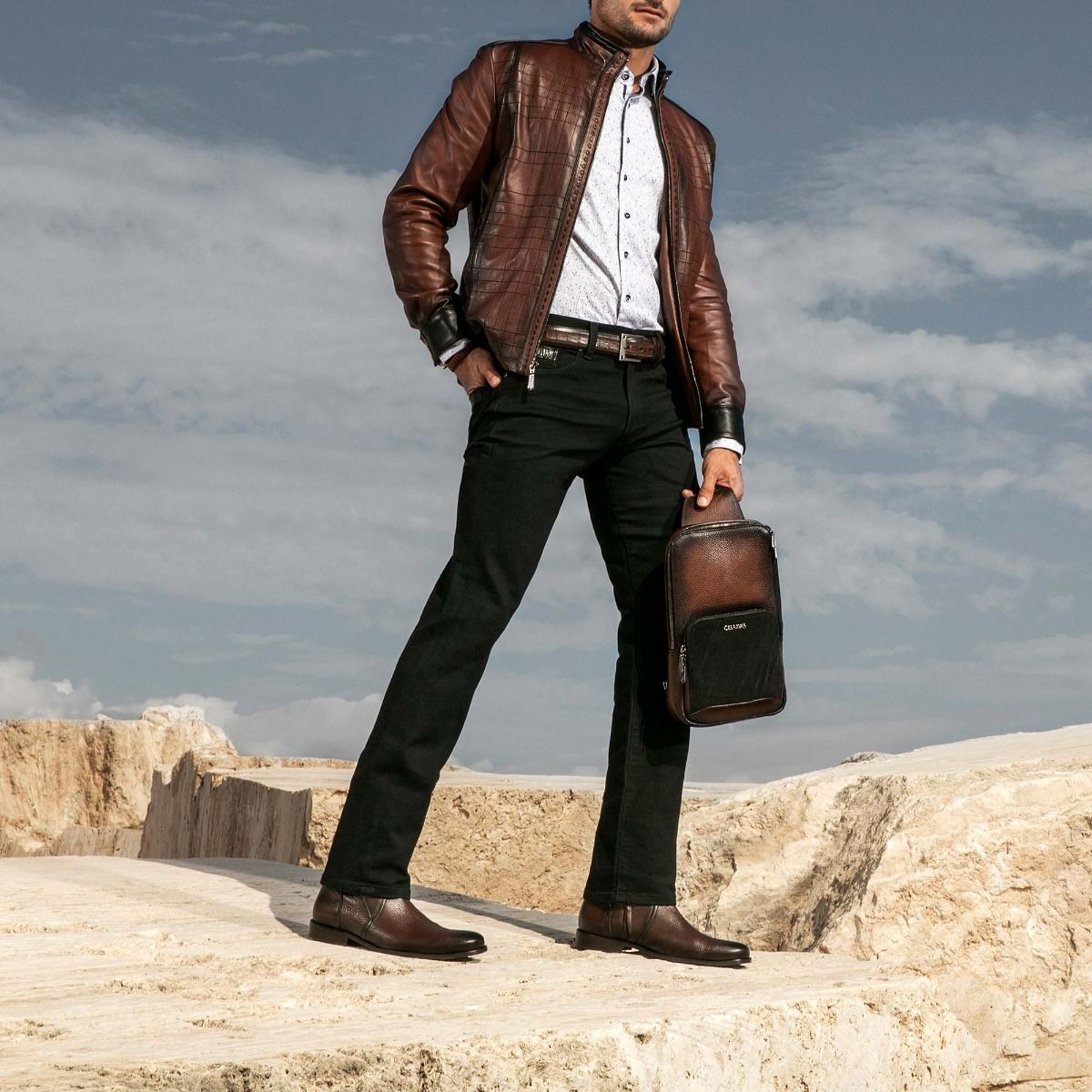 1S1BSVN - Franco Cuadra dark brown dress casual leather zip ankle boots for men-Kuet.us