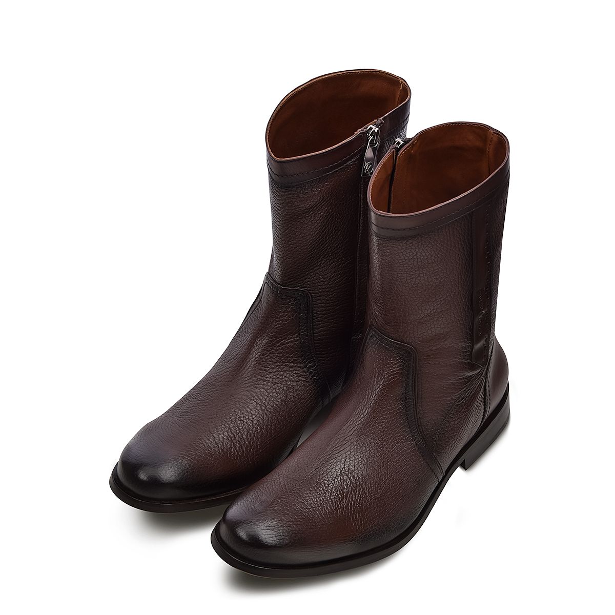 1S1BSVN - Franco Cuadra dark brown dress casual leather zip ankle boots for men-Kuet.us