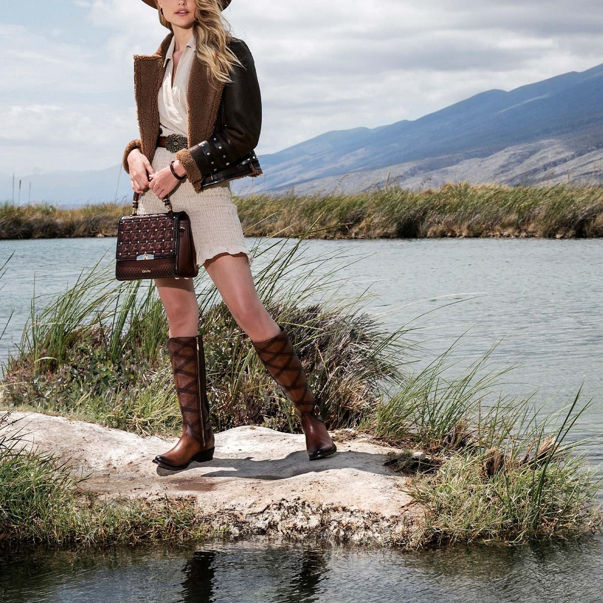 1X4ARS - Cuadra brown casual fashion leather strapped tall boots for women-Kuet.us