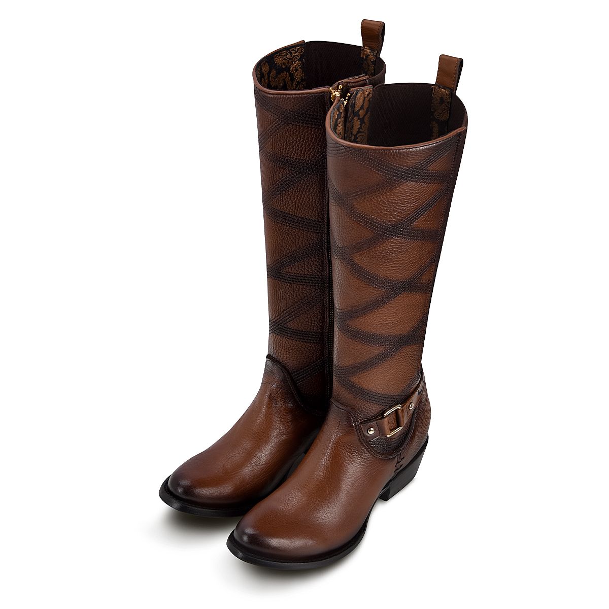 1X4ARS - Cuadra brown casual fashion leather strapped tall boots for women-Kuet.us