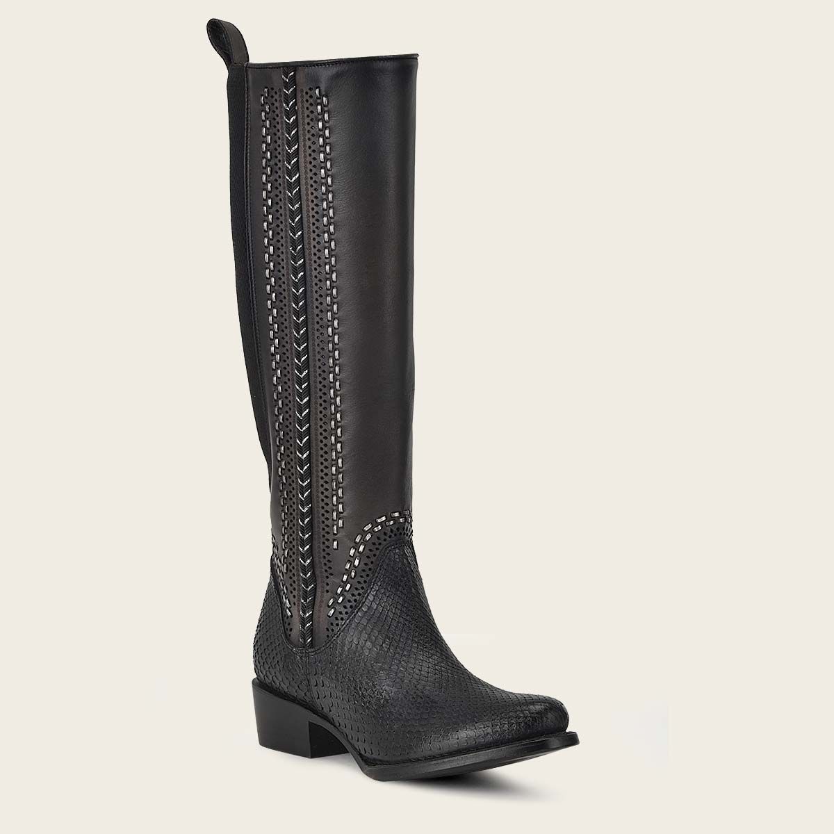 1X4IPH - Cuadra black casual fashion python skin stitched tall boots for  women