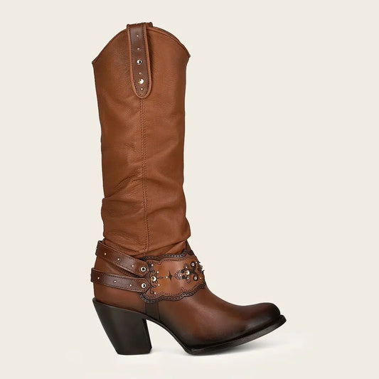 1Z41RS - Cuadra brown casual cowgirl leather knee high boots for women-Kuet.us