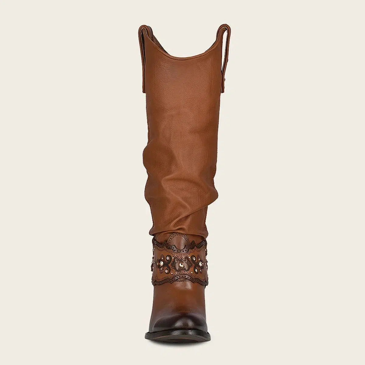 1Z41RS - Cuadra brown casual cowgirl leather knee high boots for women-Kuet.us