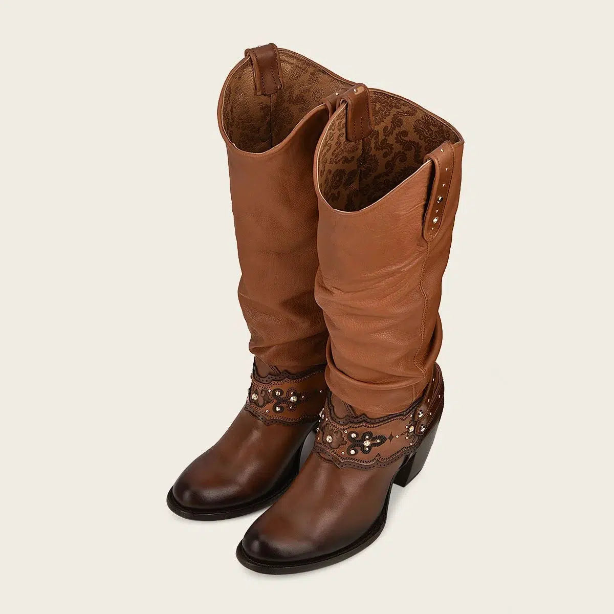 1Z41RS - Cuadra brown casual cowgirl leather knee high boots for women-Kuet.us