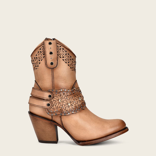1Z42RS- Cuadra almond casual cowgirl cowhide leather ankle boots for women-Kuet.us