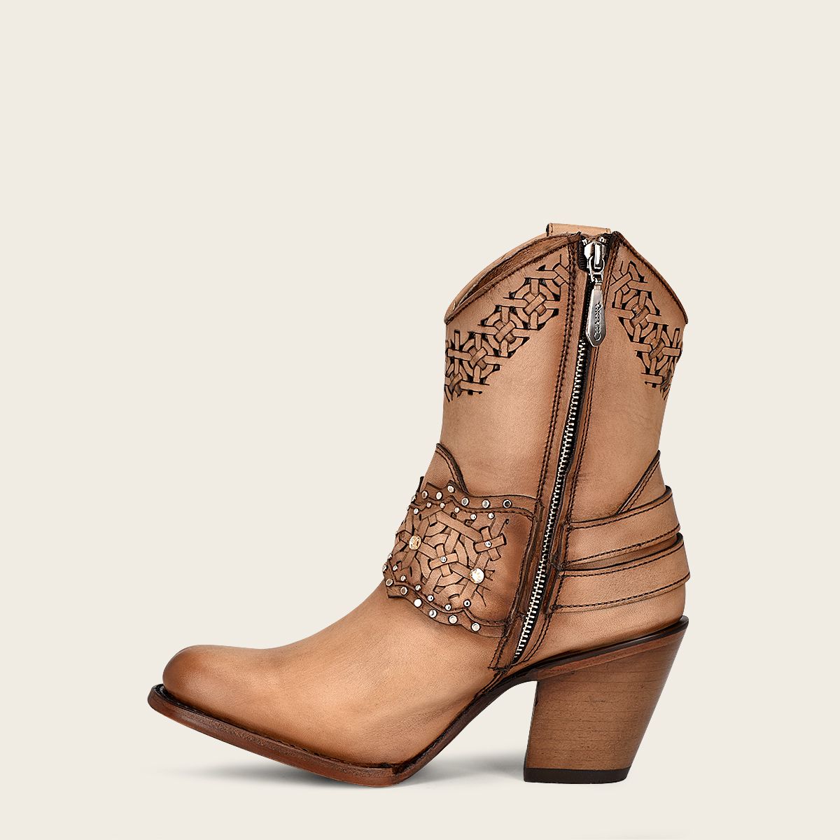 1Z42RS- Cuadra almond casual cowgirl cowhide leather ankle boots for women-Kuet.us