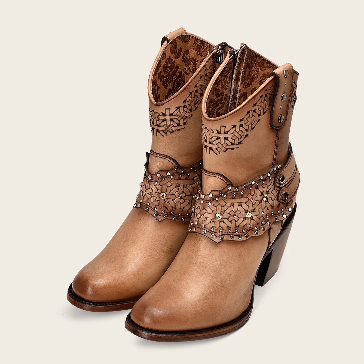 1Z42RS- Cuadra almond casual cowgirl cowhide leather ankle boots for women-Kuet.us