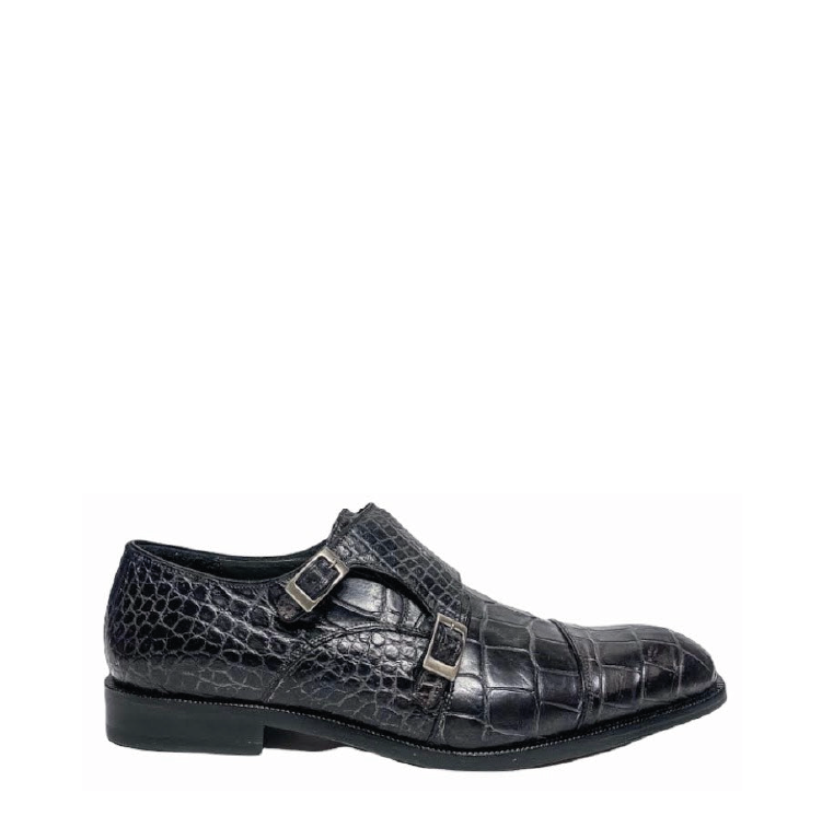 21FLPLP - Cuadra gray dress alligator leather monk strap shoes for men-Kuet.us