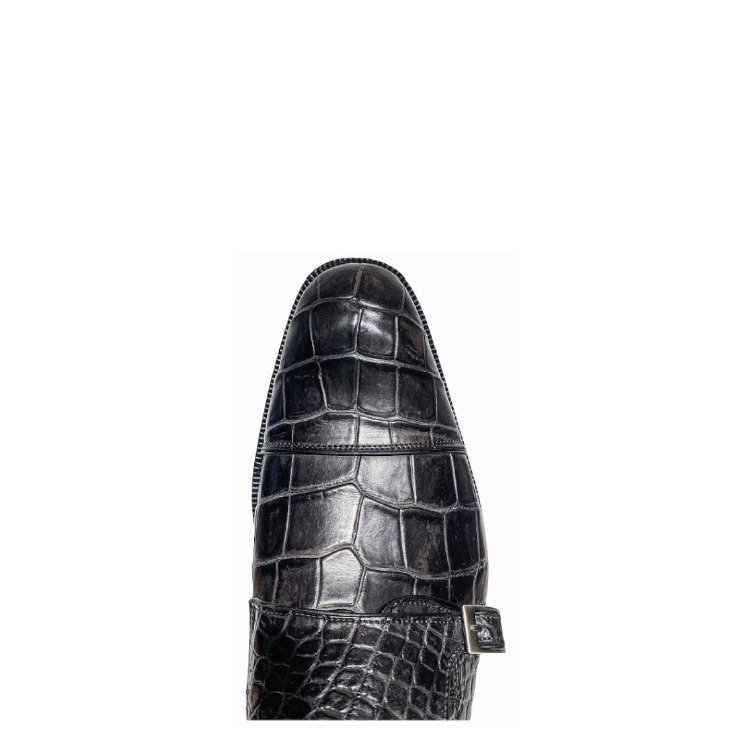 21FLPLP - Cuadra gray dress alligator leather monk strap shoes for men-Kuet.us