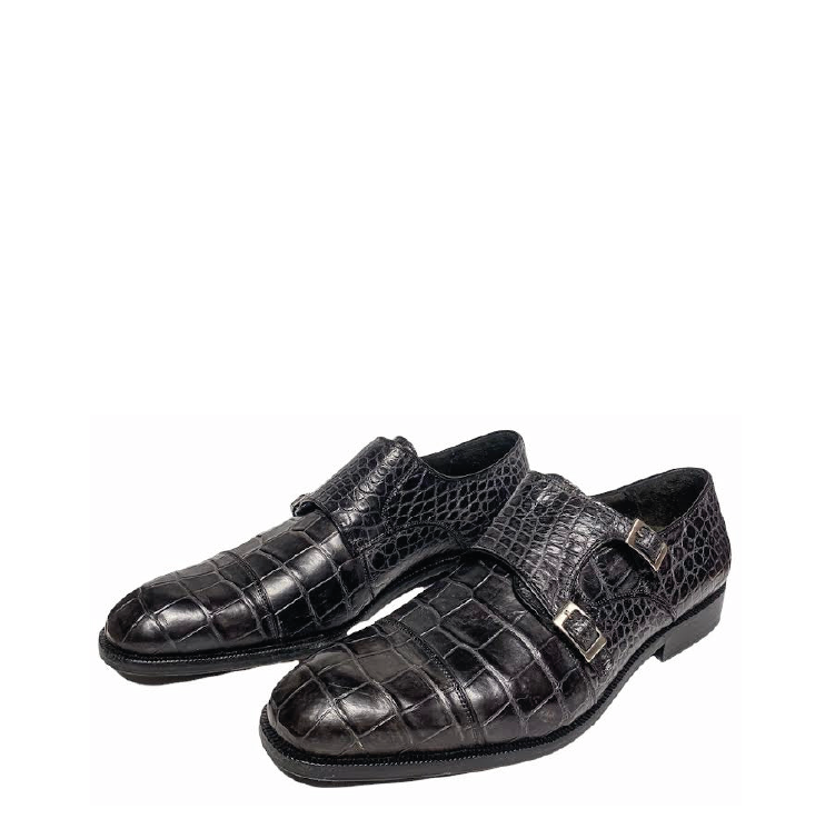 21FLPLP - Cuadra gray dress alligator leather monk strap shoes for men-Kuet.us
