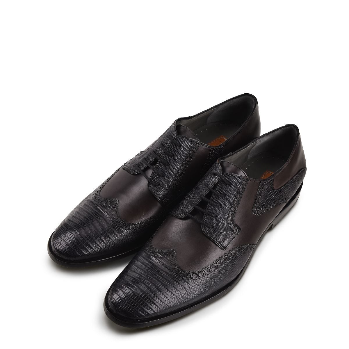 23NLTBV - Cuadra gray fashion dress lizard wing tip derby shoes for men-Kuet.us