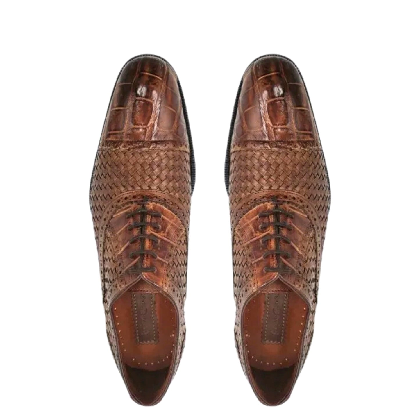 28FLPUE - Cuadra brown dress alligator woven oxford cap toe shoes for men-Kuet.us