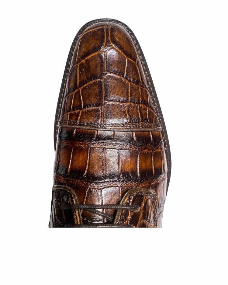 29FLPLP - Cuadra brown dress classic alligator cap toe derby shoes for men-Kuet.us