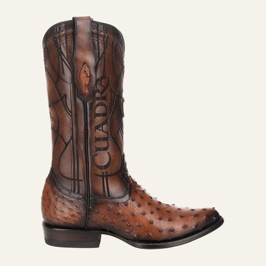 2C1NA1 - Cuadra brown dress cowboy ostrich leather boots for men-Kuet.us