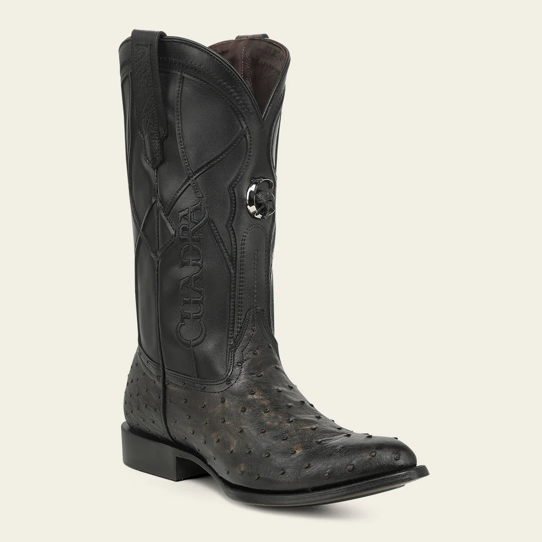 Cuadra Men’s Black Genuine Ostrich Leather Cowboy Boots