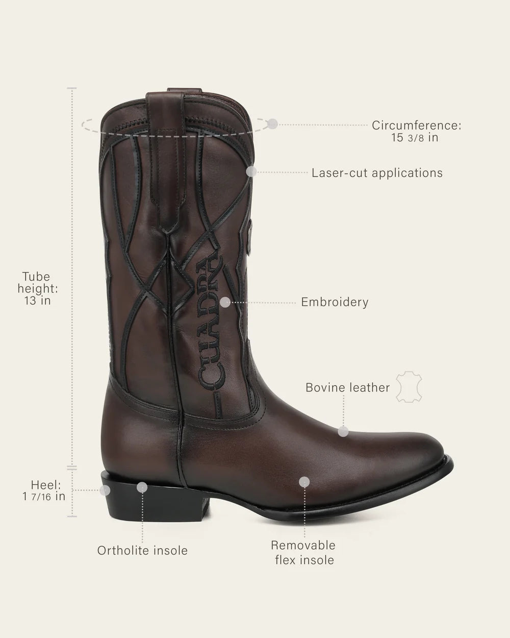 2HT0RS - Cuadra chocolate embroidered round toe cowhide cowboy boots for men