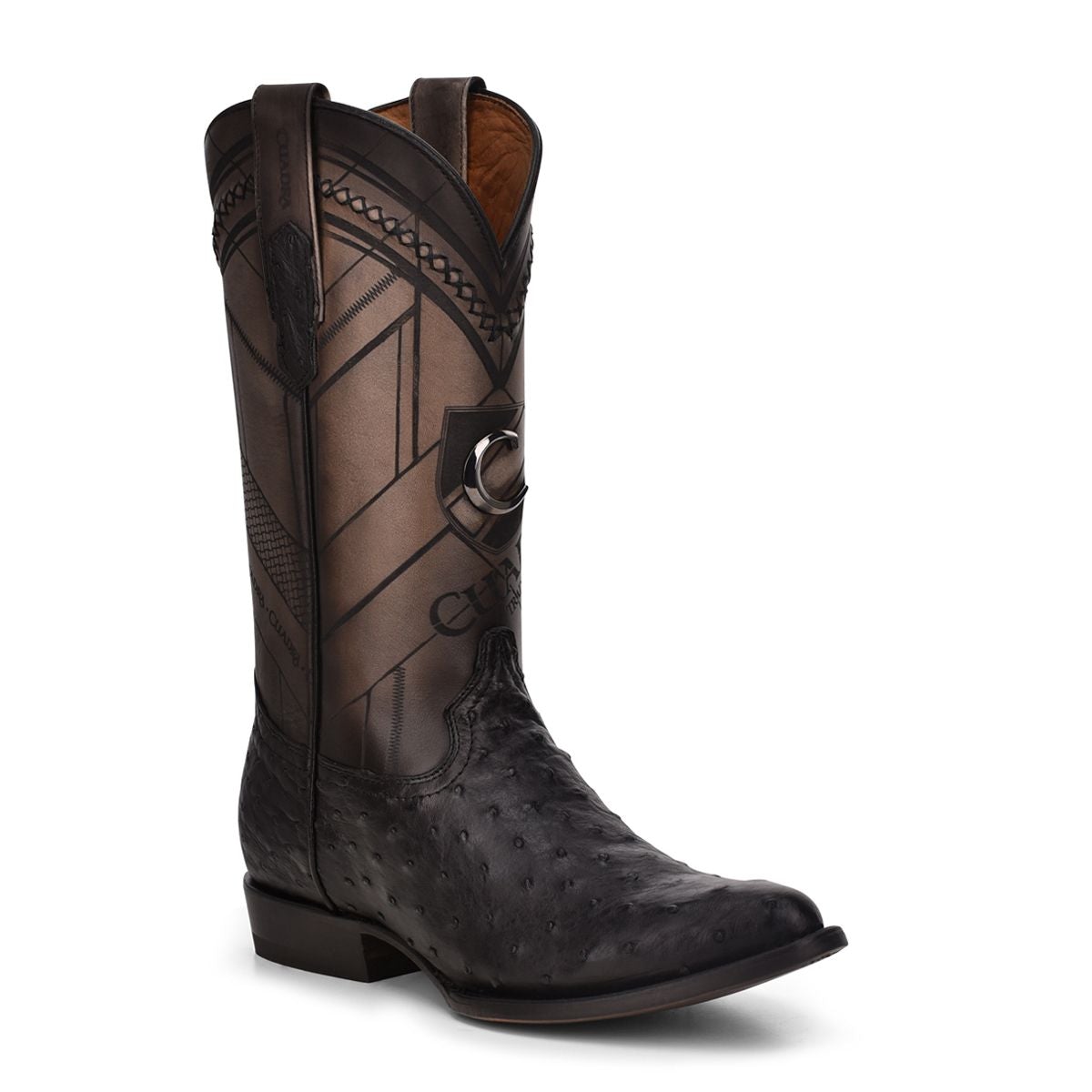 2C2FA1 - Cuadra black dress cowboy ostrich leather boots for men-Kuet.us
