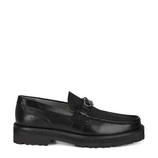 2D7MTTS - Cuadra black casual stingray leather platform bit moccasins for men-Kuet.us