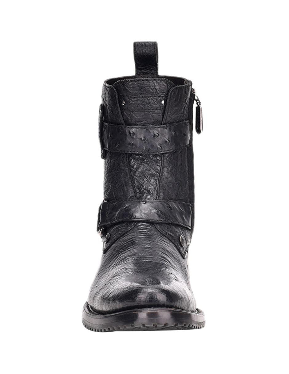 2T13CU - Cuadra black vintage fashion ostrich leather ankle boots for men-Kuet.us