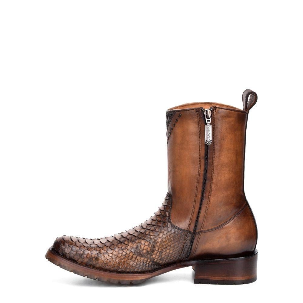 2T1EPH - Cuadra brown casual cowboy python skin zip ankle boots for men-Kuet.us