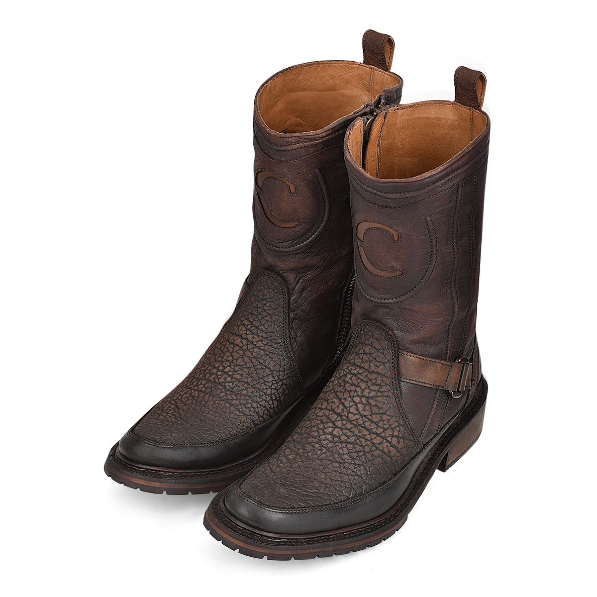2T2KCT - Cuadra brown vintage fashion cowboy bull neck mid boots for men-Kuet.us