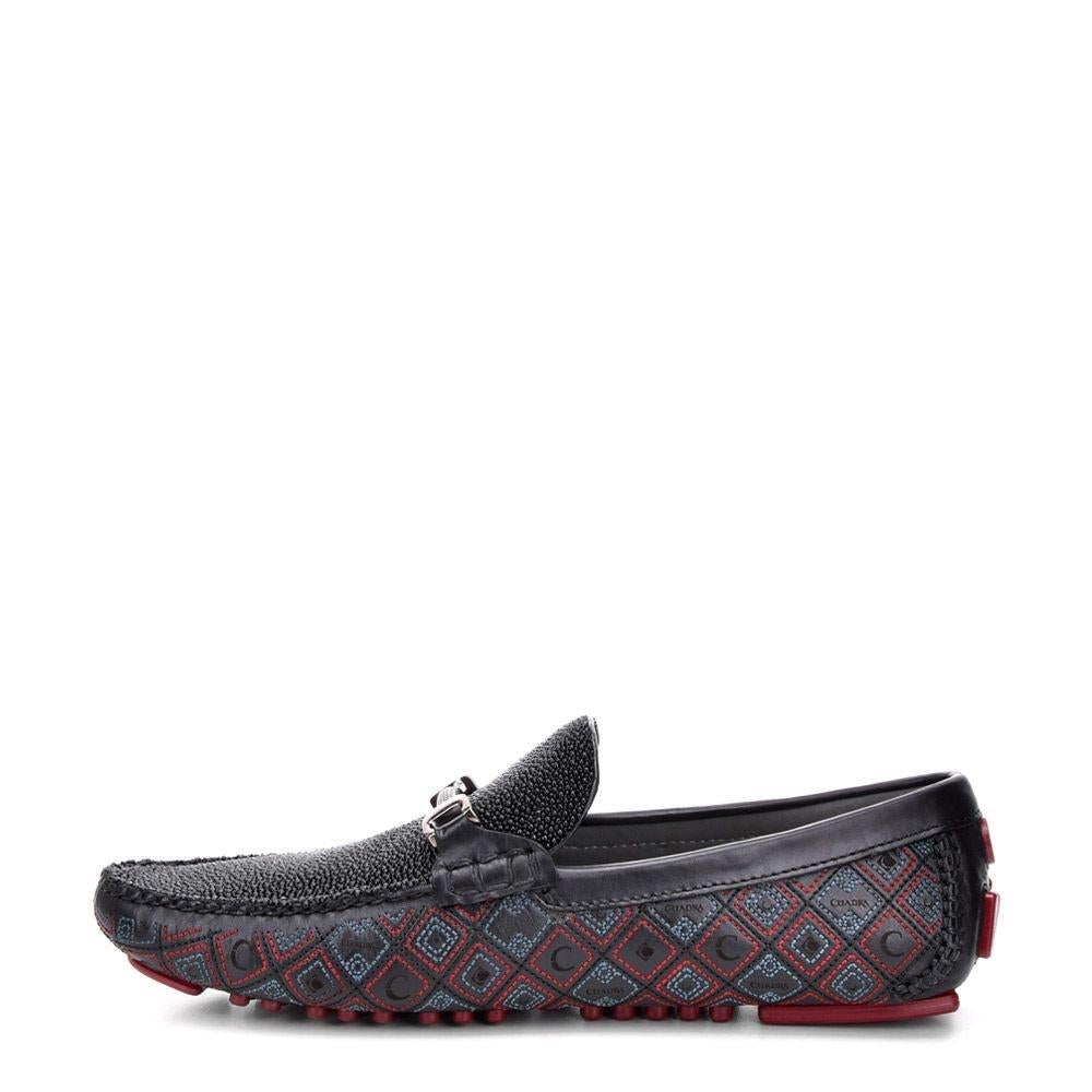 35VMTTS - Cuadra black casual fashion stingray leather bit driving moccasins for men-Kuet.us