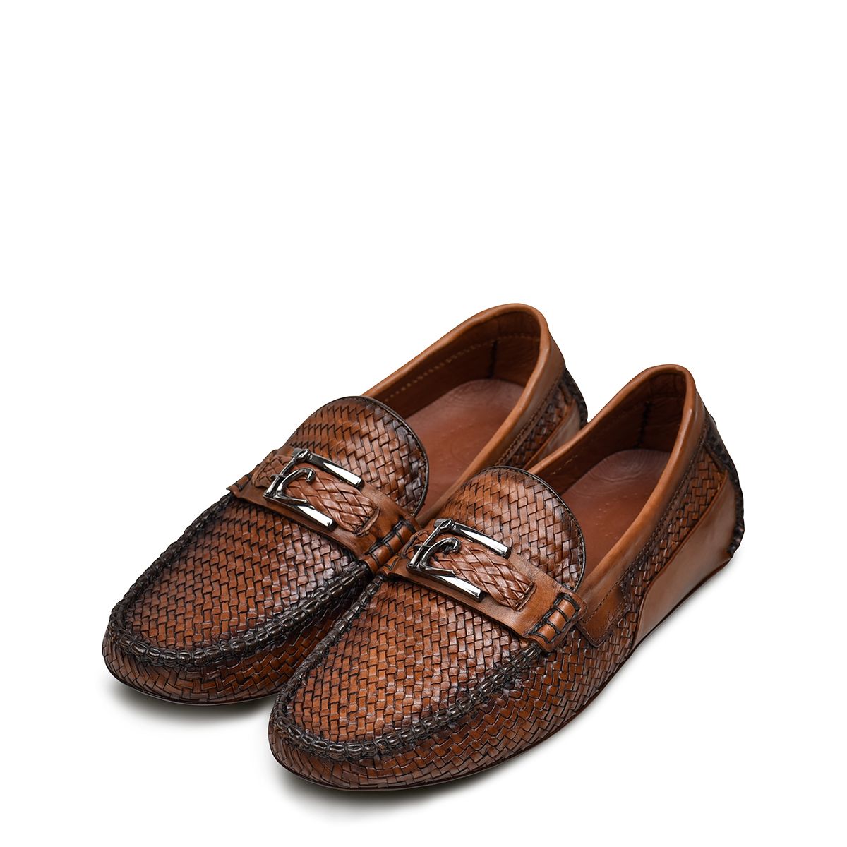 37VTETV - Cuadra almond casual fashion woven leather driver for men-Kuet.us