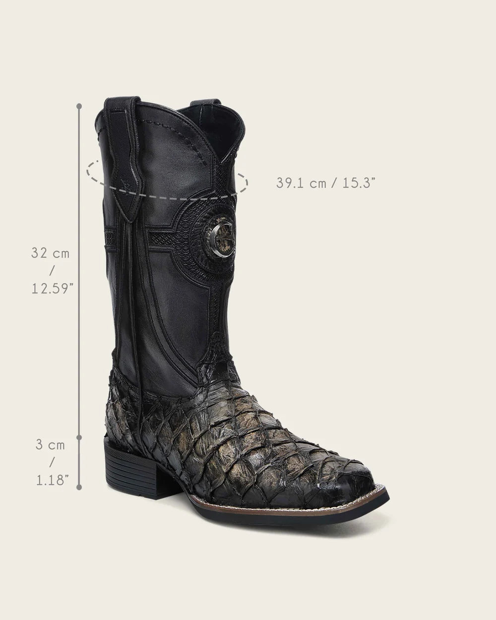 3Z2SPI - Cuadra Black Western Cowboy Rodeo Pirarucu Boots for Men