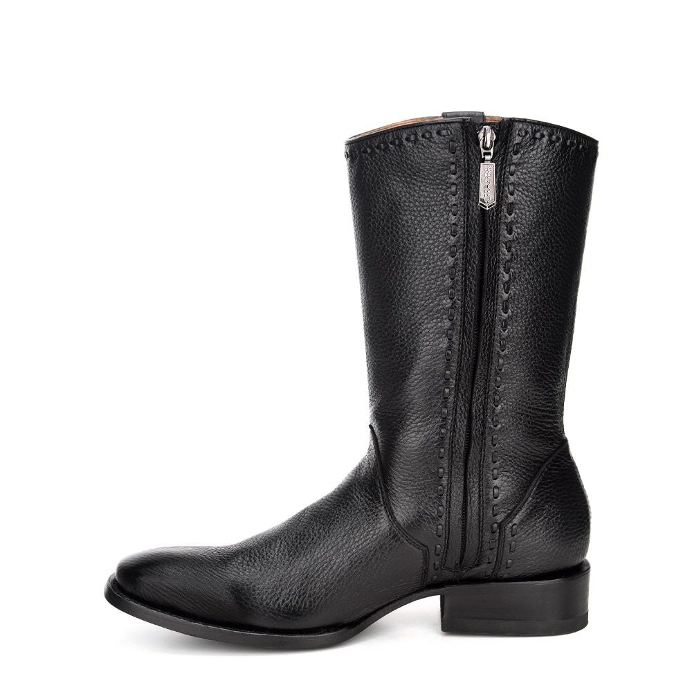 3C12VE - Cuadra black casual fashion cowboy deer leather mid boots for men-Kuet.us