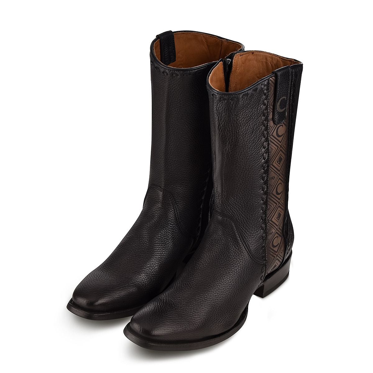 3C12VE - Cuadra black casual fashion cowboy deer leather mid boots for men-Kuet.us