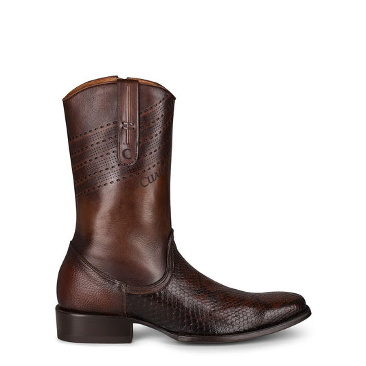 3C21PH - Cuadra brown casual cowboy python skin zip ankle boots for men-Kuet.us