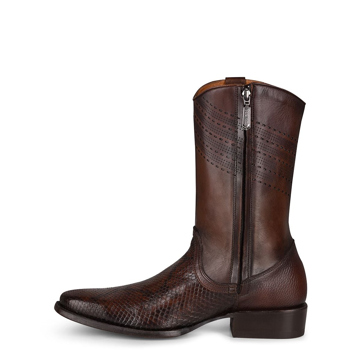 3C21PH - Cuadra brown casual cowboy python skin zip ankle boots for men-Kuet.us