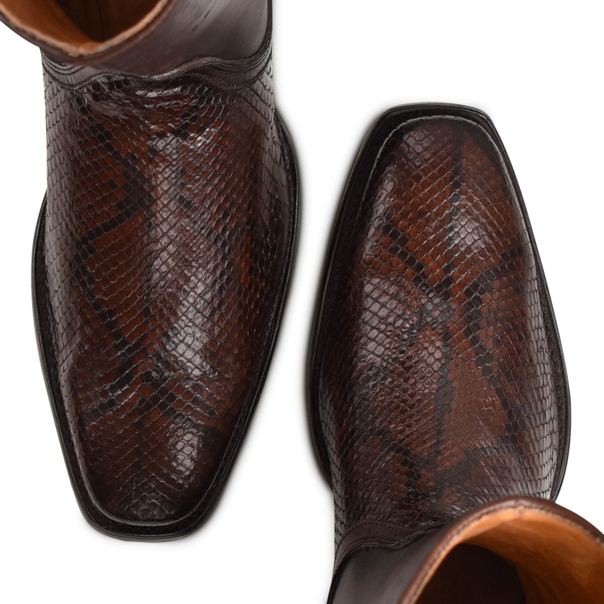 3C21PH - Cuadra brown casual cowboy python skin zip ankle boots for men-Kuet.us