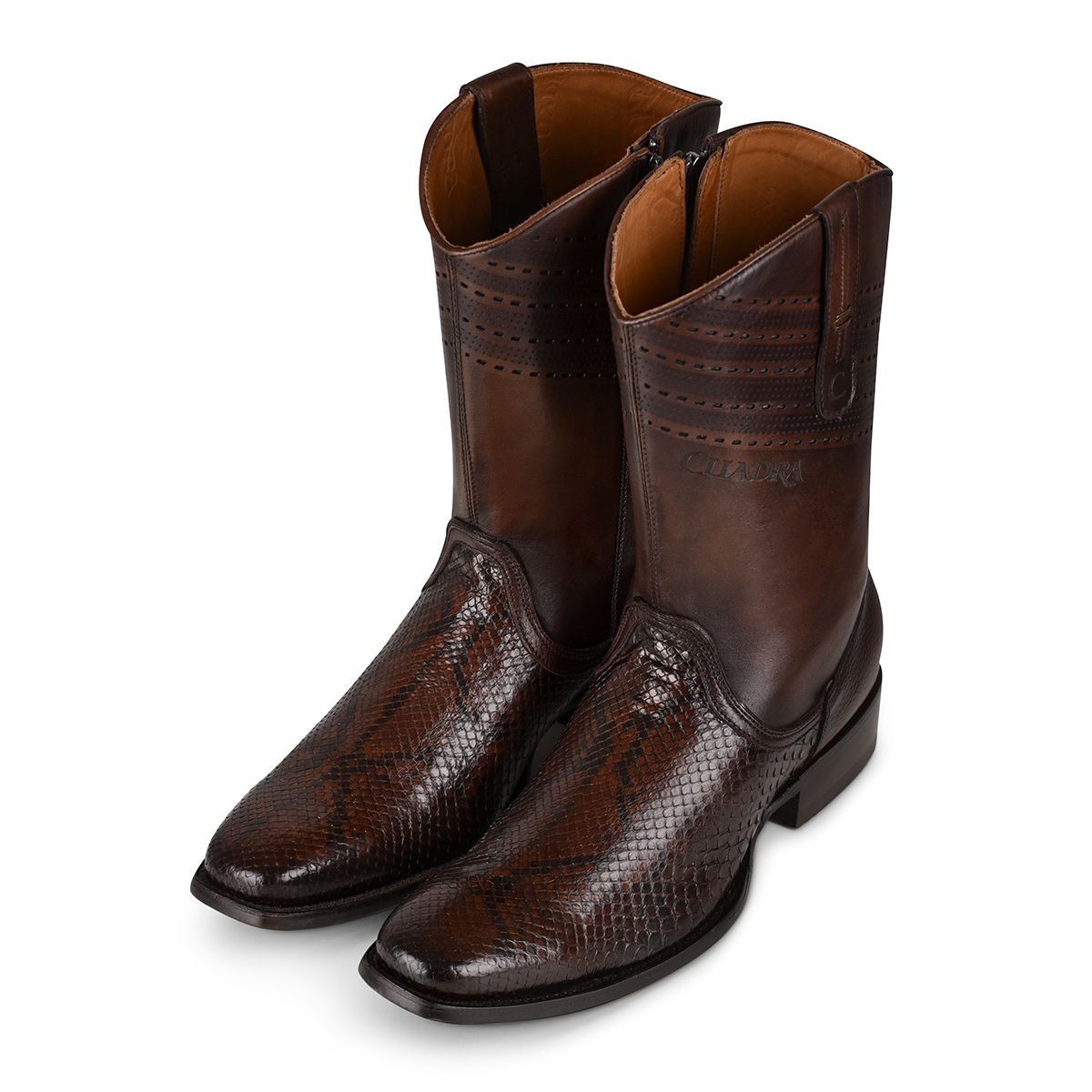 3C21PH - Cuadra brown casual cowboy python skin zip ankle boots for men-Kuet.us