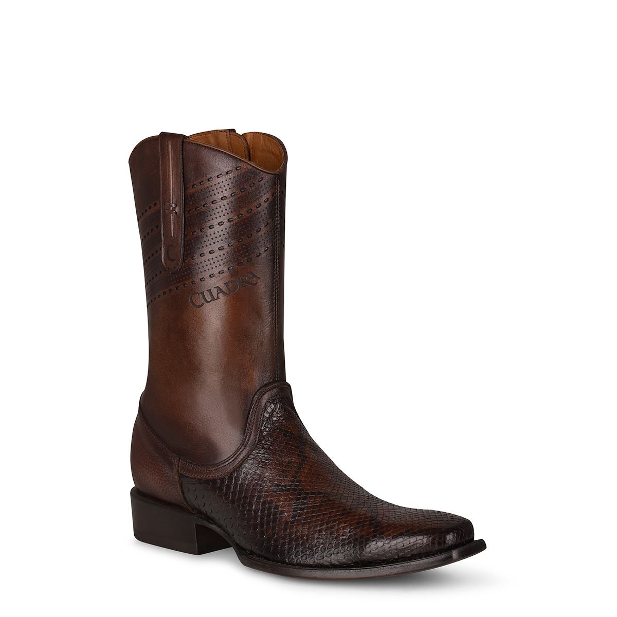 3C21PH - Cuadra brown casual cowboy python skin zip ankle boots for men-Kuet.us