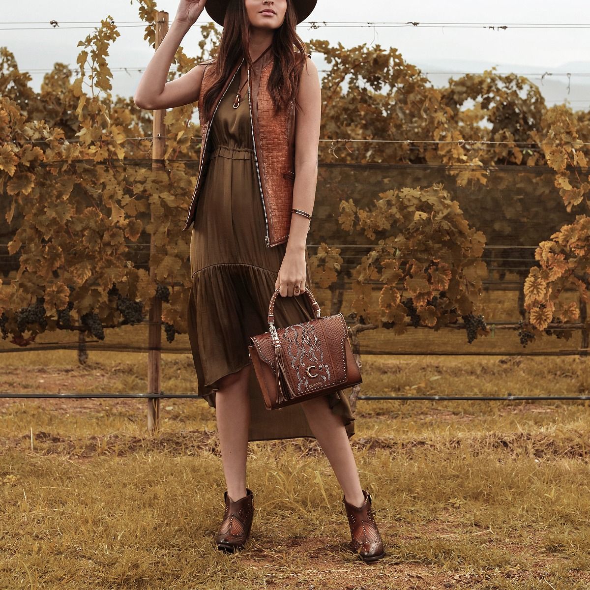 3F58RS - Cuadra chestnut brown fashion cowboy leather ankle boots for women-Kuet.us