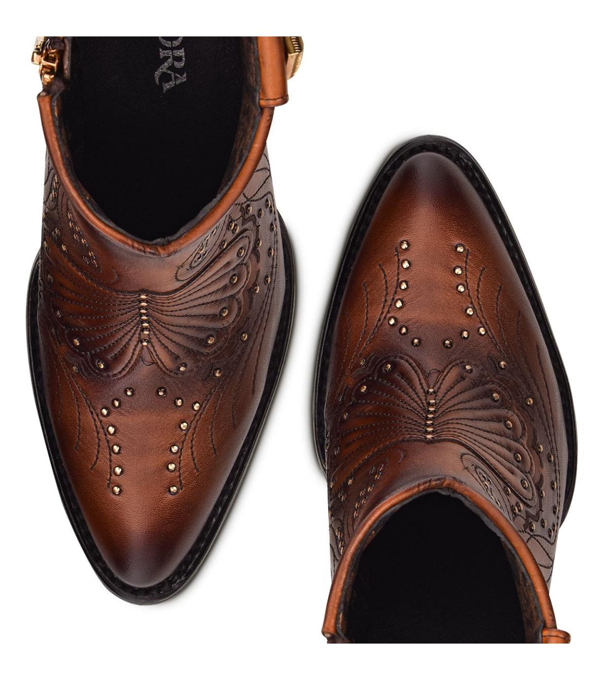3F58RS - Cuadra chestnut brown fashion cowboy leather ankle boots for women-Kuet.us